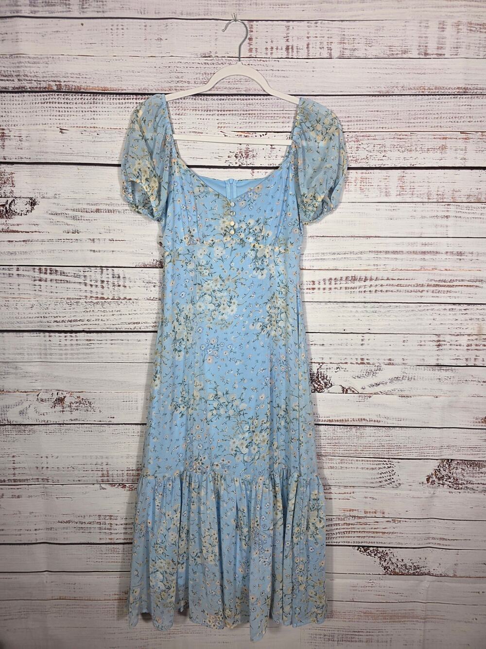 Altard State Blue Floral Puff Sleeve Dress Small Cottagecore Prairie Milkmaid S